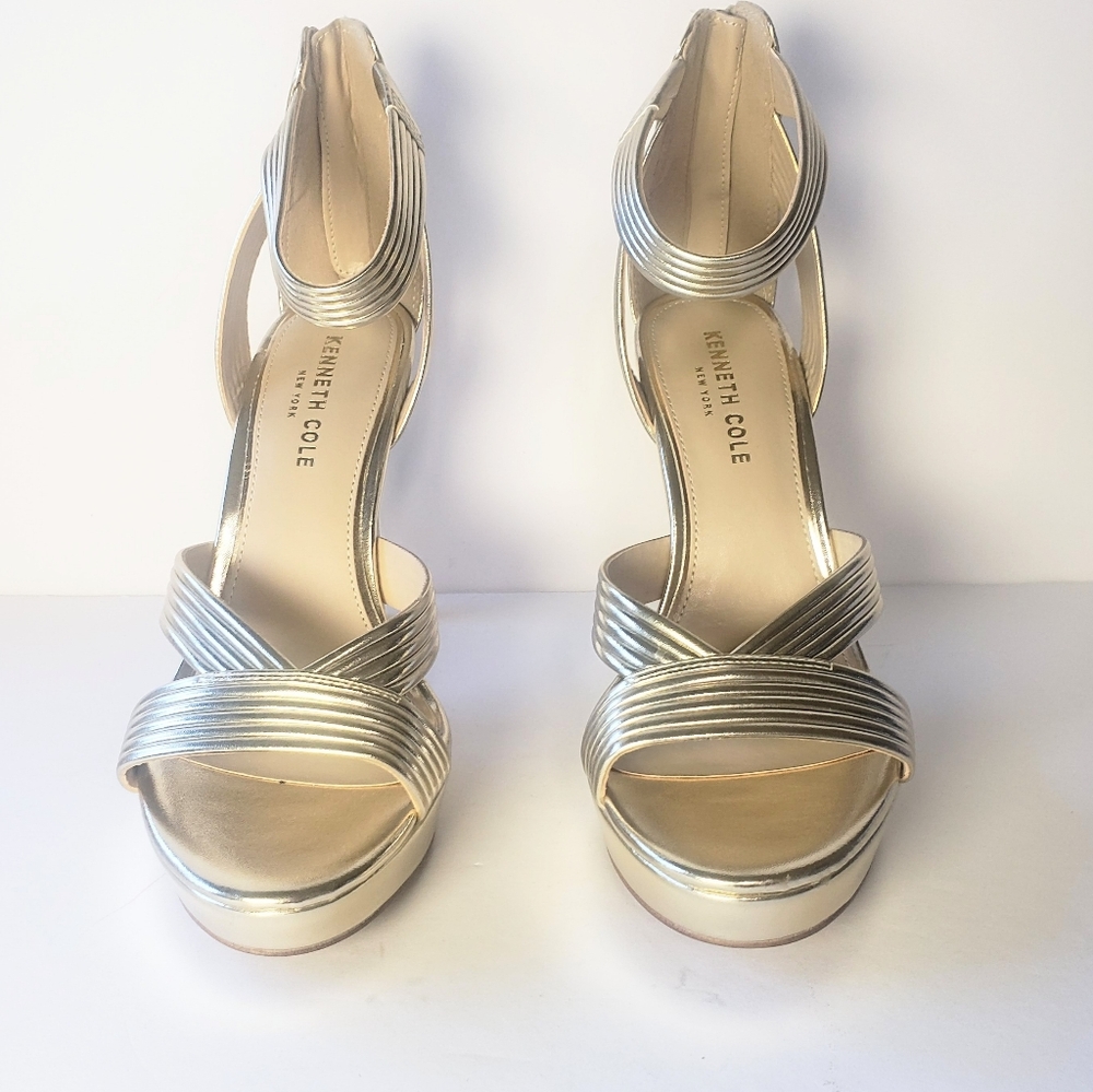 Kenneth Cole New York  "Nadine" Champagne Metallic Platform Sandal, 8.5M